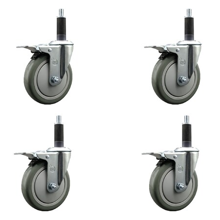 Service Caster 5'' Gray Poly Swivel 1'' Expanding Stem Caster Set Total Lock Brake, 4PK SCC-EXTTL20S514-PPUB-1-4